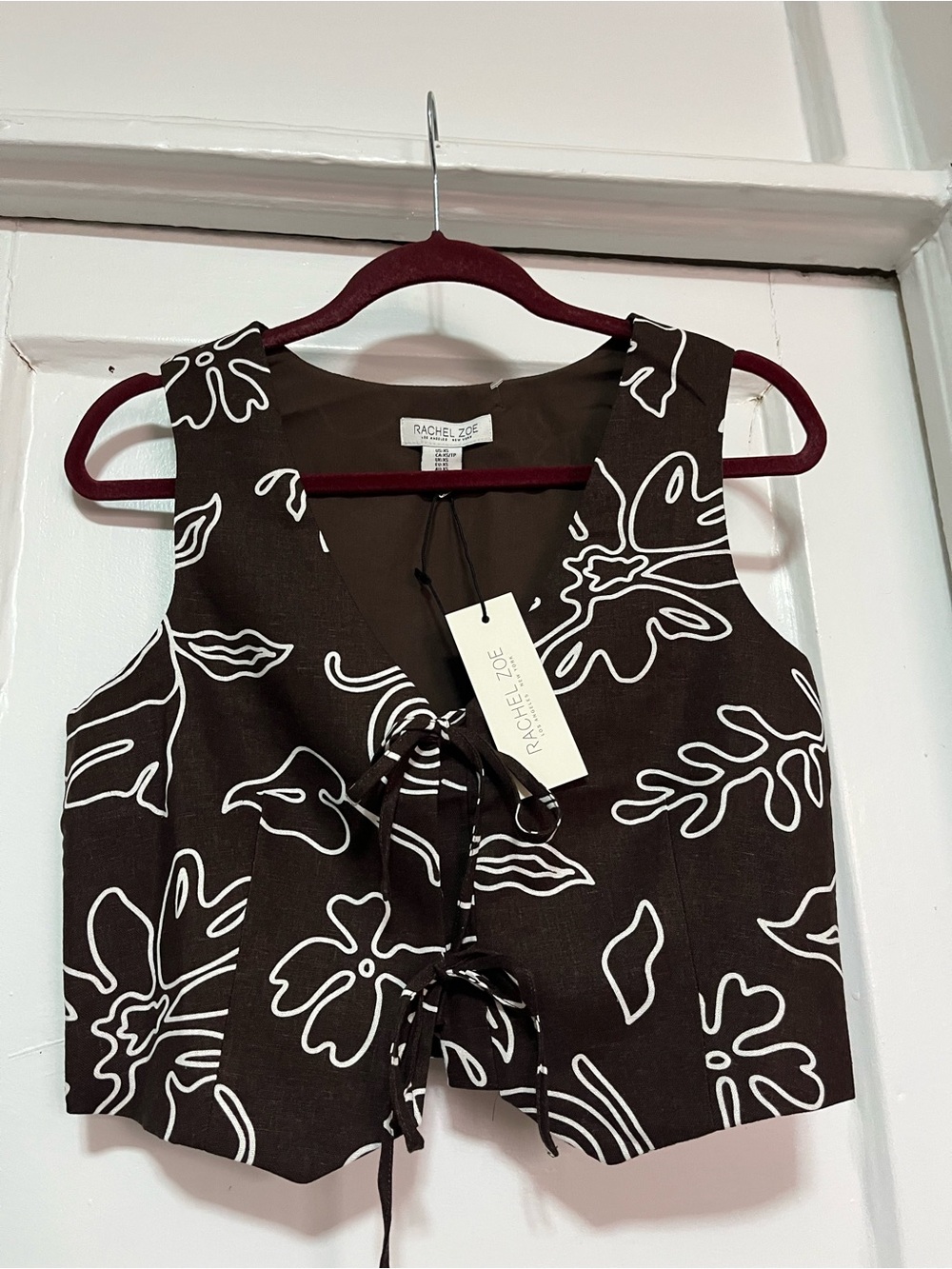 Rachel Zoe Brown Floral Lace-Up Women's Vest
